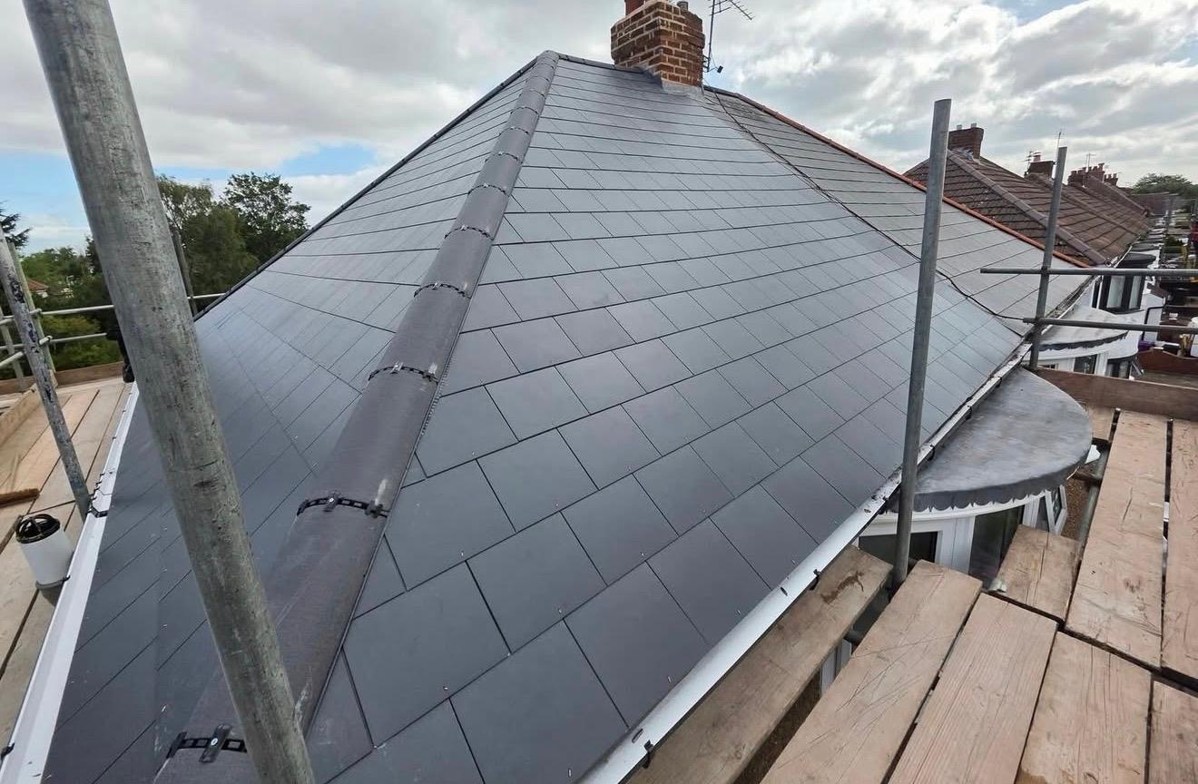 Completed slate re-roof by Goldway Roofing